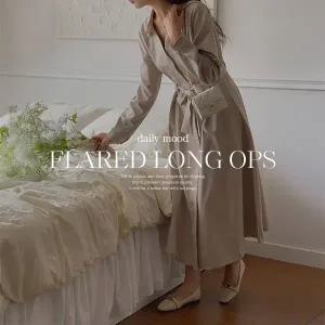 핫핑 [하객룩] 레비일리_긴팔ver 오픈카라 퍼프 핀턱 플레어 롱원피스