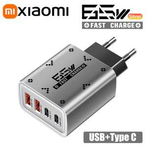 샤오미 초고속 충전 4포트 PD USB 휴대폰 충전기 65W 타입C 벽면 어댑터 (아이폰, 삼성, 화웨이용) EU/US/UK 플러그