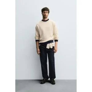 [정품] 자라 맨투맨 긴팔 티셔츠 데일리 출근룩 ZARA 콘트라스트 와플 스웨트셔츠 - 크림