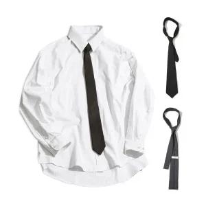 [12월 26일 배송] 세컨모놀로그 SECONDMONO (넥타이 SET)사이드 슬릿 오버핏 코튼 셔츠 [WHITE]_SESH008WHI