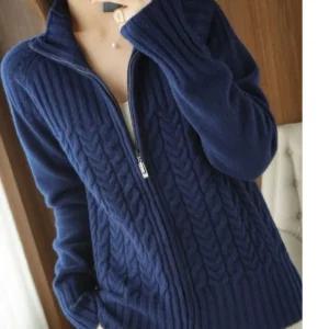 꽈배기 니트 도톰 집업 가디건 여성 겨울 따뜻한 하이넥