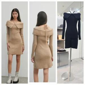 스트랩 포인트 슬림 골지 미니 니트 원피스 EQ4KO060 782386