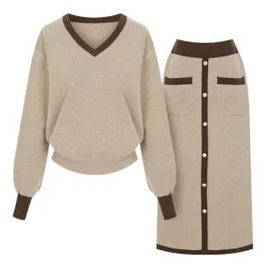 [롯데백화점]티뷰 라인 배색 니트 포켓 스커트 세트_V5D-CSE005