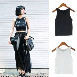 크롭 쏨 캐주얼 민소매티