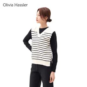 [20%쿠폰+카카오페이7%][올리비아하슬러] 배색 스트라이프 니트 베스트_OHCWSW208