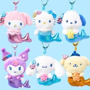 산리오 인어 인형 키링 헬로키티 시나모롤 쿠로미 마이멜로디 포차코 폼폼푸린 굿즈 선물 가방고리 10cm