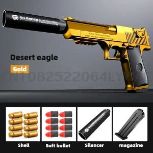 수정탄전동건 비비탄권총 풀메탈권총 6  어린이용 부드러운 총알 장난감 총 야외 전투 무기 소음기가 있는
