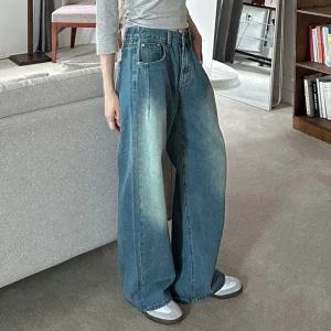 여자 가을 봄 3컬러 뒷밴딩 워싱 와이드 데님팬츠 청바지블랙진 진청 보이핏 연청 중청 통청 키작녀 여성진