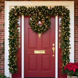2.7M 크리스마스 가랜드 리스 인조 녹색 소나무 라탄 가정 파티 문 벽난로 계단 장식용 크리스마스 트리 장