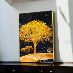 황금나무 코끼리 사슴 돈들어오는 액자