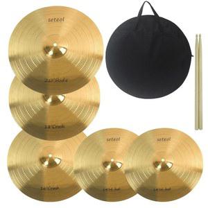 세철 저음량 심벌 팩 드럼 세트, 14인치 하이햇 + 16인치 충돌 18인치 20인치 라이드 가방 스틱 2개, 골든 음소거 조용한 키트