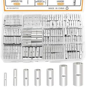 284PCS 비 절연 버트 커넥터 26-6 주석 도금 빨간색 구리 와이어 압착