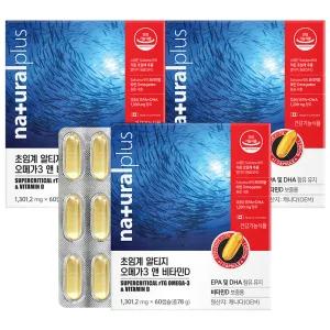 내츄럴플러스 초임계 알티지 오메가3 앤 비타민D 60캡슐 X 3개 혈행 기억력 개선 뼈 유지 형성 캐나다직수입
