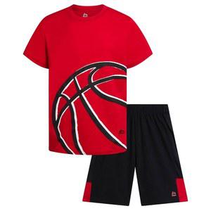 RBX 소년 운동 반바지 세트 - 2피스 퍼포먼스 스트레치 그래픽 티셔츠 및 소년용 액티브 짐 세트(사이즈: 8-12)