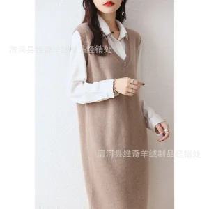 여성원피스 롱 100% 울 조끼 루즈핏 브이넥 오버핏 원피스 나시 민소매 니트 스포M4