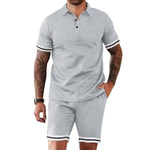 렉기 남성 여름 캐주얼 폴로 셔츠 및 반바지 세트 반팔 2피스 의상 패션 운동복 트레이닝복