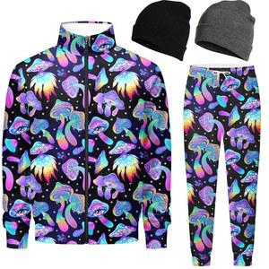 노시르호크 남성 운동복 스웨트슈트 90년대 80년대 남성용 풀집 스포츠 세트와 니트 커프 비니 2개 포함