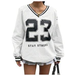 베르두사 여성 그래픽 루즈 저지 셔츠 V넥 긴팔 게임 스웨트셔츠 상의