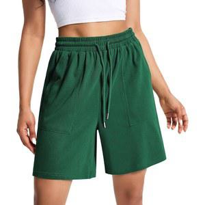 여성용 코튼 스웨트 반바지 캐주얼 여름 숏 루즈 드로스트링 라운지 러닝 운동용 포켓 포함