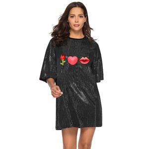 귀여운 여성 스팽글 티셔츠 스파클 숏 드레스 캐주얼 루즈한 반짝이는 글리터 칵테일 생일 파티 클럽 나이트 아웃