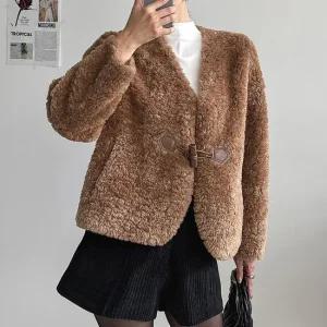 여자 겨울 클럽룩 떡볶이단추 브이넥 덤블 퍼 숏 점퍼