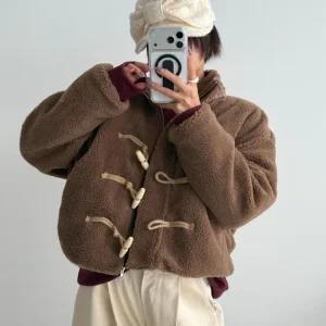 여자 크롭 떡볶이코트 양털 하이넥 집업 언발 점퍼