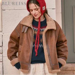 [블루레이스] 레더 배색 무스탕 점퍼_B5W1JP4081