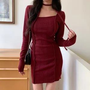 여성 겉기모 타이 세트 사선 미니원피스 연말룩 크리스마스 파티룩 -WOP0454- 가을 겨울