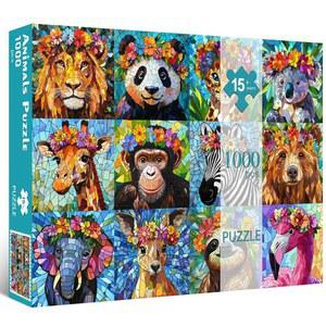 어른을 위한 1000개의 퍼즐 - 다채로운 모자이크 야생동물 직소 퍼즐, 가족 게임의 밤에 완벽한 디자인의 정글 동물