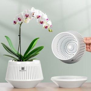 화분 커버 메쉬팟 난초 5인치 배수 구멍과 트레이가 있는 공기 순환