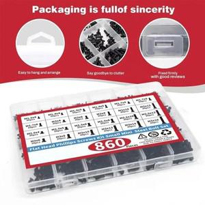 860개 소형 컴퓨터 나사 모음 키트, 검정색 작은 안경 M1.2 M2 M2.5 M3, PC 및 노트북 SSD 하드 드라이브