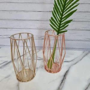 골드 와이어 화병 인테리어 유리 꽃병 철재 프레임