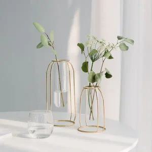 [콩심팥심]골드 와이어 유리 화병 2type/미니 꽃병 철제 프레임