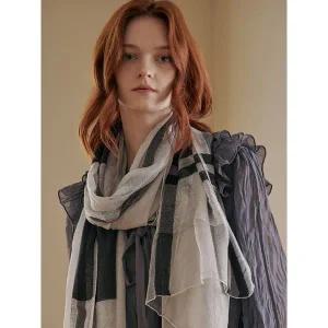 [마쟈]체크 쉬폰 블록 볼륨 롱 스카프_P396344995