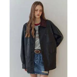 [마쟈]코듀로이 배색 카라 페이크 레더 자켓_P409752665