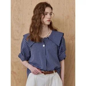 [마쟈]시어서커 스트라이프 세일러 카라 블라우스_P397754373