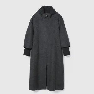 [DEMOO](센텀시티점)니트 레이어드 후디 오버핏 코트 다크그레이