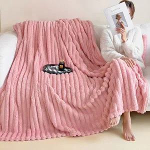 대형 겨울 극세사 밍크 모달 캠핑 이불 담요  핑크