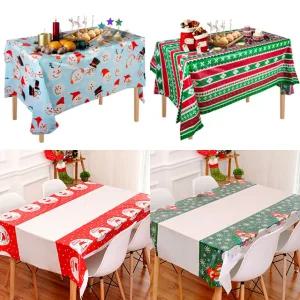 크리스마스 테이블보 방수 식탁보 일회용 테이블 커버 비닐 행사 책상보 홈데코 산타 눈사람