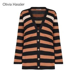 [20%쿠폰+카카오페이7%][올리비아하슬러] 루즈핏 스트라이프 브이넥 가디건_OHDFSW203