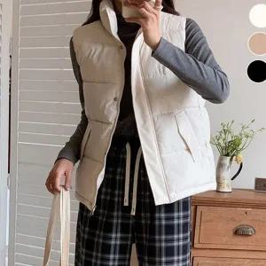 하이넥 여성 패딩 조끼 베이직 여자 패딩 조끼 데일리 겨울