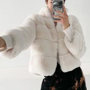 여성 인조 밍크퍼 차이나 크롭 자켓
