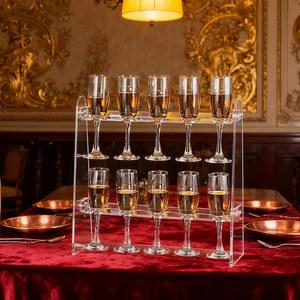 10개의 슬롯이 있는 호퍼메 2단 아크릴 샴페인 플루트 홀더 스탠드, 카운터탑 유리 파티용 테이블탑 스템웨어 걸이 디스플레이