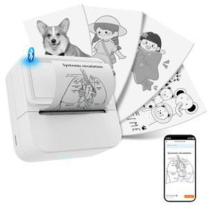 10롤 스티커가 있는 Axiqee 미니 스티커 프린터, 소형 보온 잉크 필요 없음, iPhone용 블루투스 라벨 메이커, DIY, 사진, 학습 노트, 저널, 선물 (흰색)