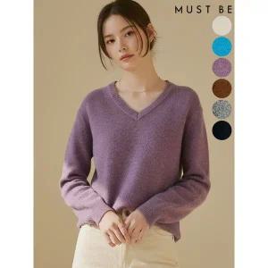 [하프클럽/머스트비]여성 울혼방 브이넥 롱슬리브 니트