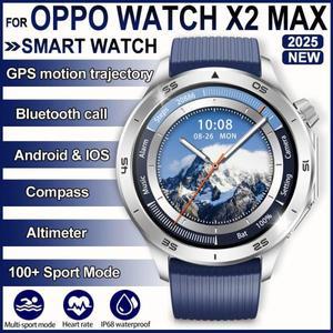 OPPO Watch X2 스포츠 스마트워치 남성용 HD 화면 GPS 트래커 나침반 블루투스 통화 심박수 방수 2025 신제
