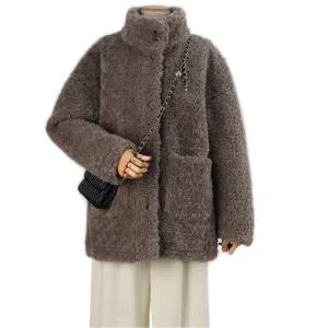 [쉬즈넘버나인]샐리 하이넥 뽀글 양털 하프코트