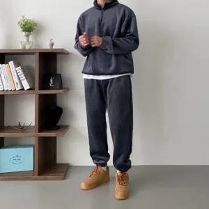 [셋업] 벨벳트레이닝세트 양털안감 기모트레이닝 겨울 아노락 커플 셋업 반집업 맨투맨 따뜻한 골덴