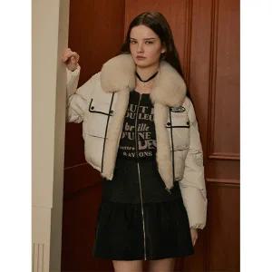 [에고이스트] EQ4NZ261 리얼 퍼 포인트 컬러 블록 숏 다운 점퍼 (24년 겨울)