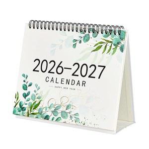 [2026 다이어리 모음전] 탁상용 달력 2026-2027, 소형 데스크탑 달력 6.8인치 x 8인치, 유칼립투스 디자인, 교사용 일일 블록 포함 18개월 플립 캘린더, 보너스 스티커